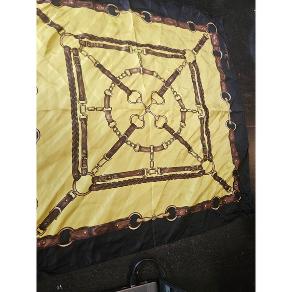 Lauren Ralph Lauren Accessories - Lauren Ralph Lauren Equestrian Belt Chain Print Square Scarf Yellow Black Gold